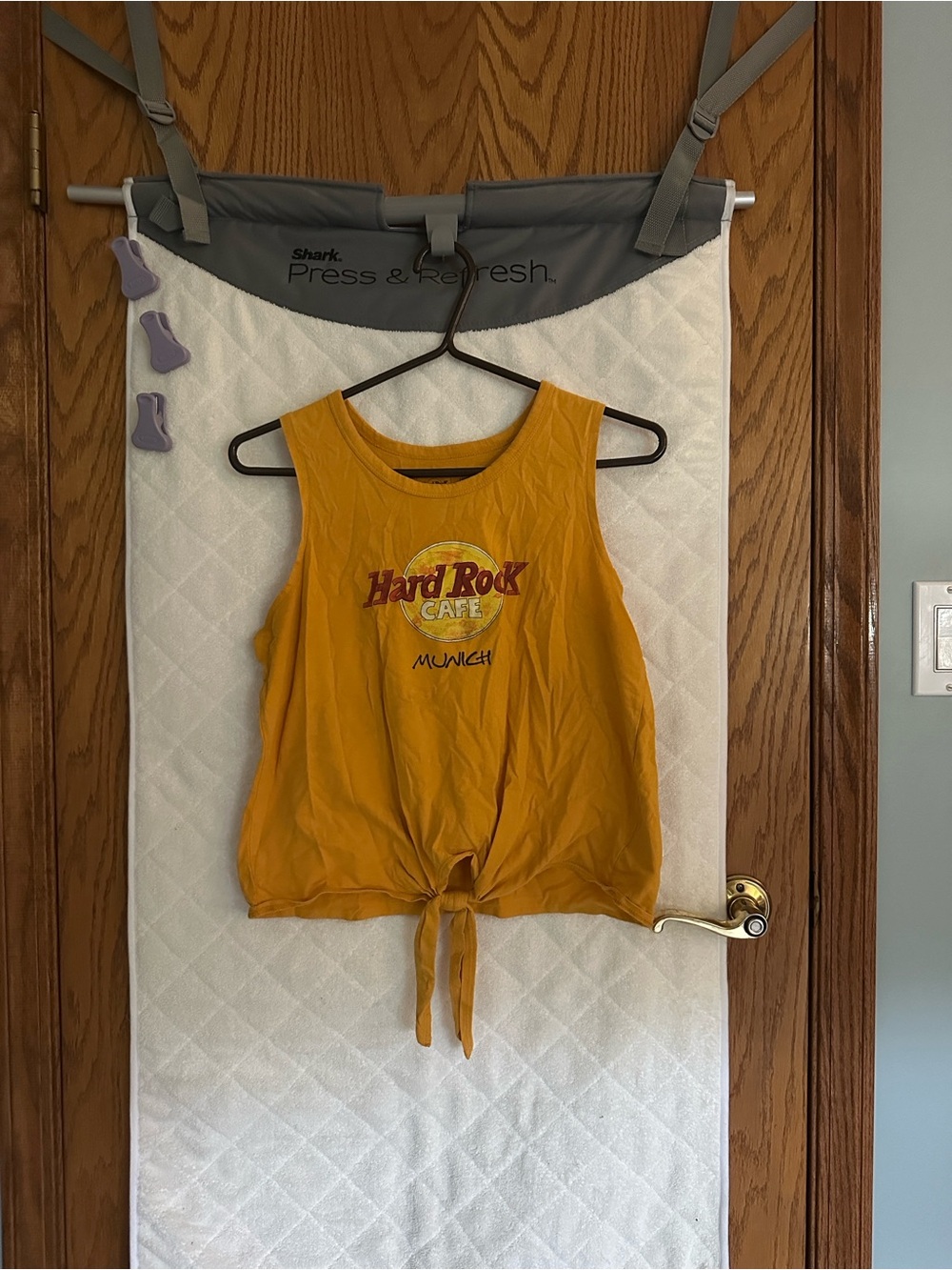 Hard Rock Cafe (Munich) Mustard Yellow Tie-Front Crop Tank